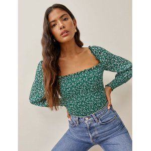 Reformation Green Floral Blouse